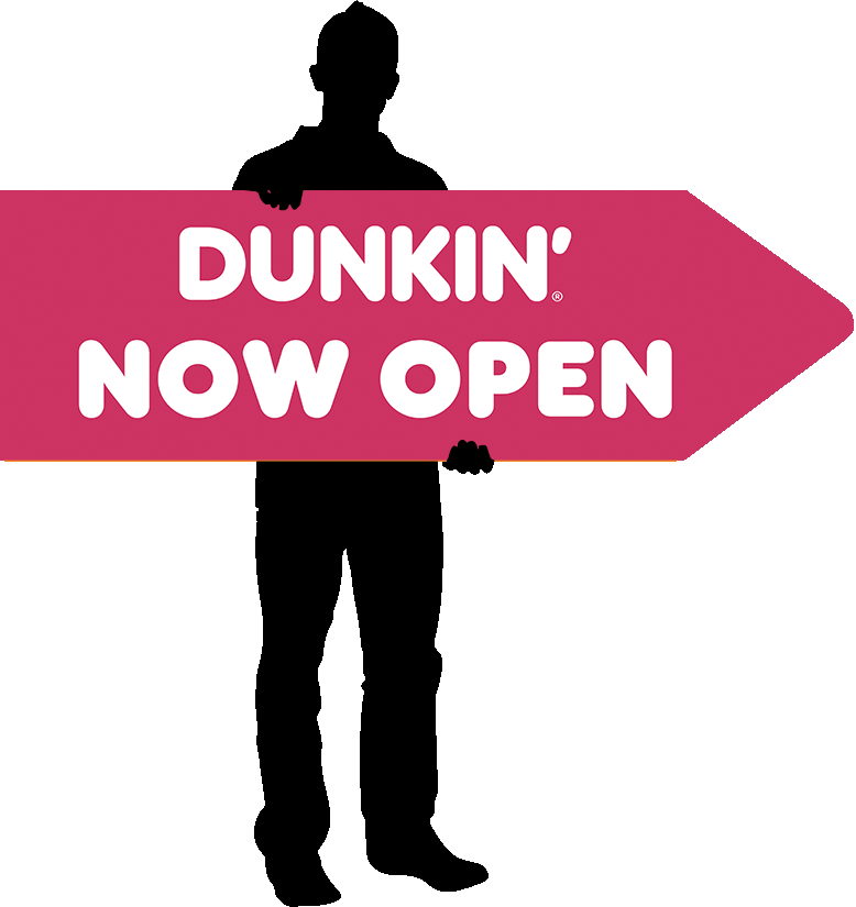 55" X 17" Dunkin' Donuts Pink Now Open Arrow Spinner Sign (double sided)