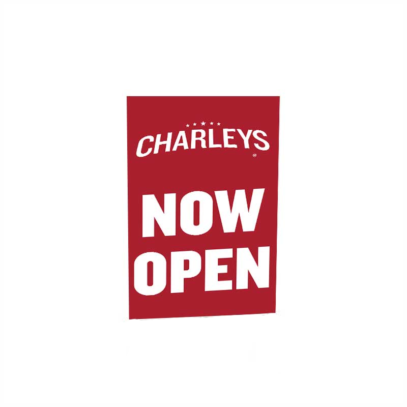 22" X 35" Charleys Philly Steaks Red Now Open Super Vinyl Bandit Sign (double sided)