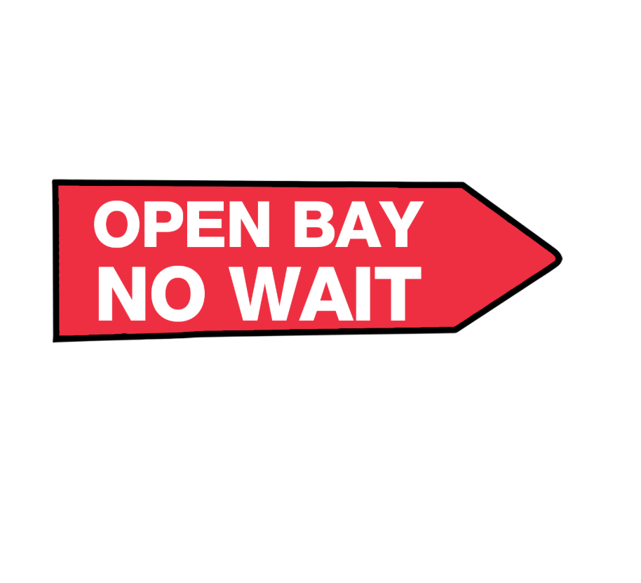 46" X 18" FullSpeed Automotive Red Open Bay No Wait Arrow Spinner Sign (double sided)