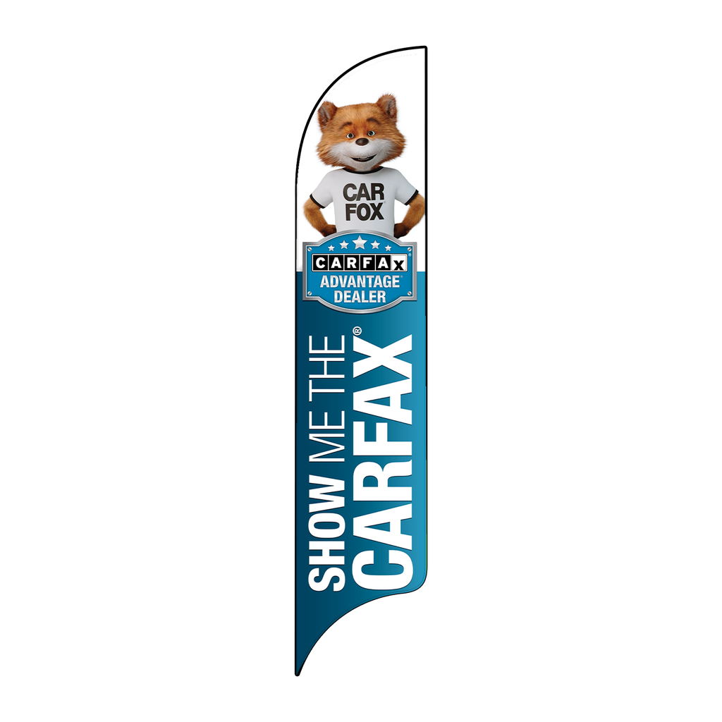 15' Carfax Blue Show Me The Carfax Advantage Dealer with Fox on Top AdverSail Flag